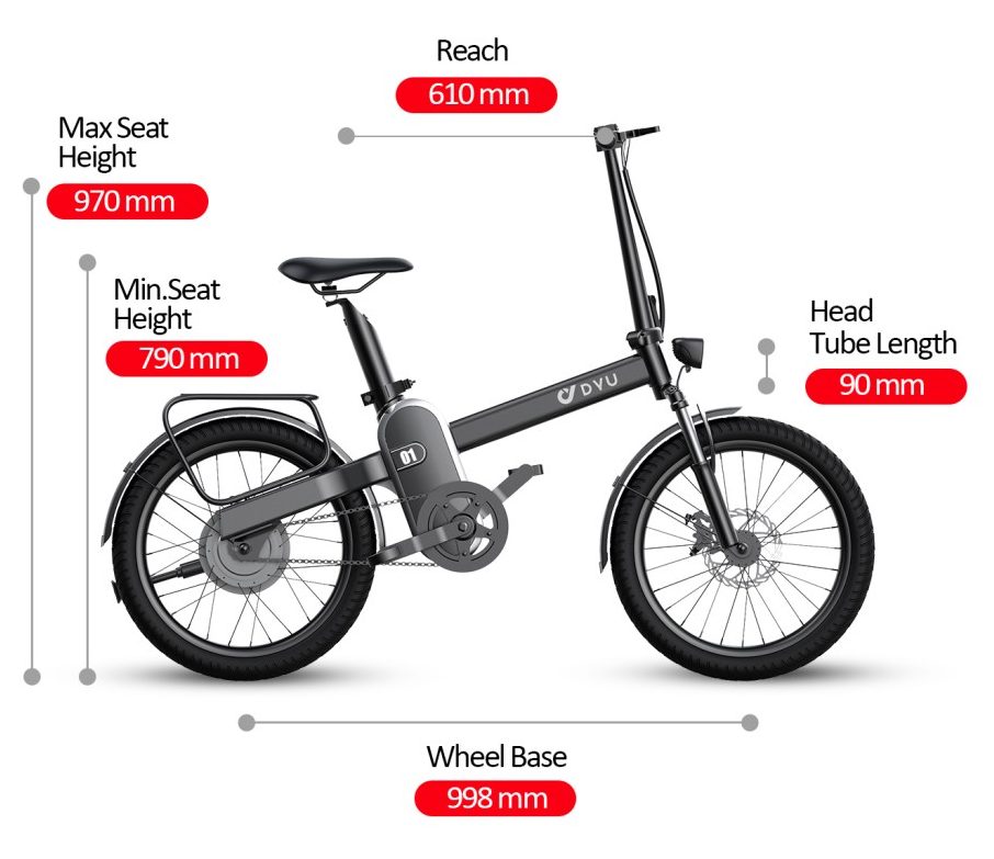 tamaño de bicicleta eléctrica dyu r1