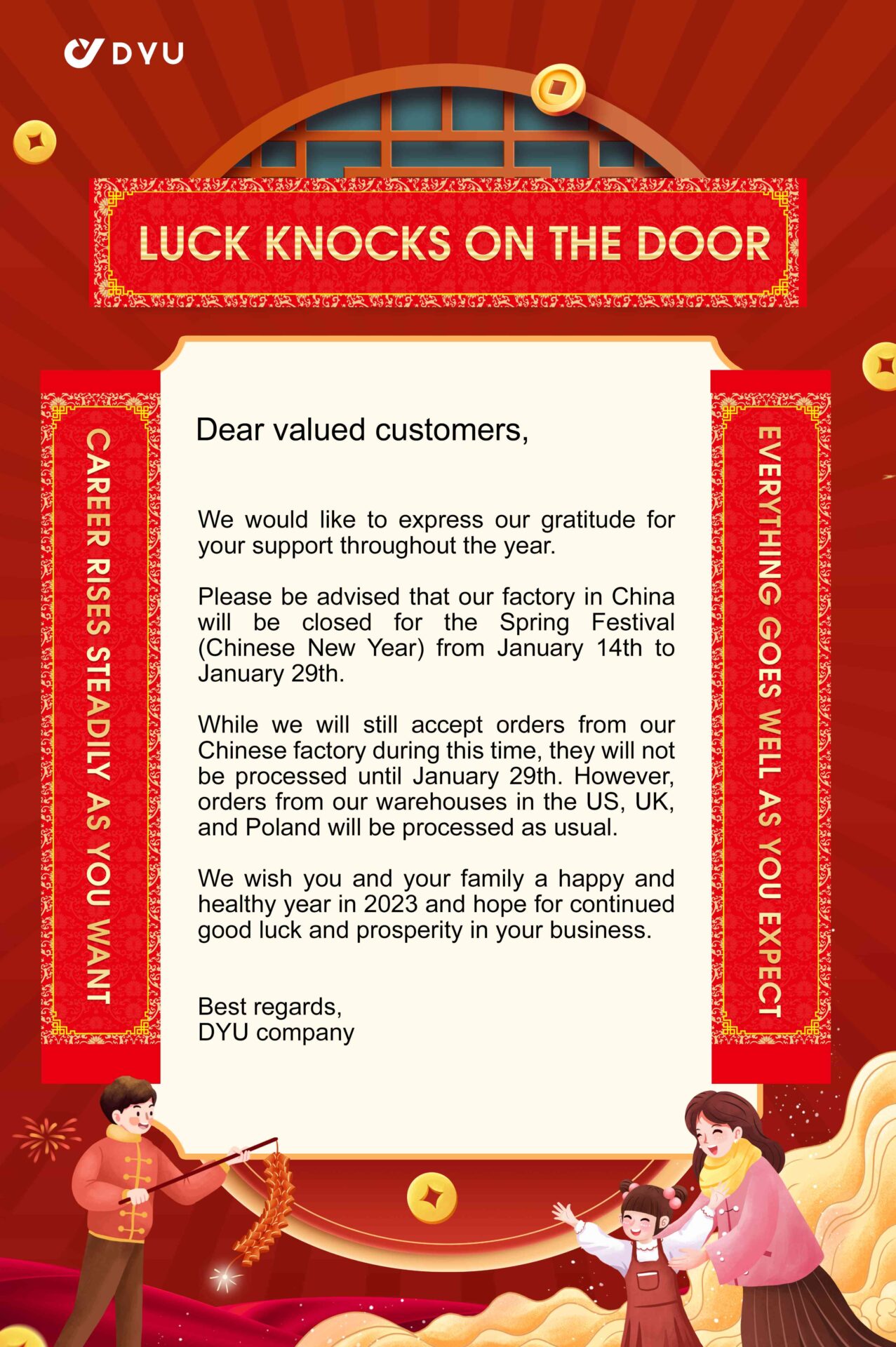 Cartel de feliz año nuevo lunar 2023 Aviso de vacaciones de año nuevo chino - DYU